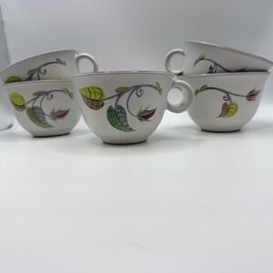 Set of five vintage Denby Langley "Spring" stoneware cups, made in England